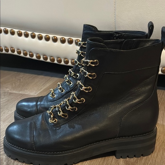 CECELIA NEW YORK Black and Gold Combat Boots with Rugged Design - Picture 3 of 9